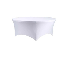 Stół +obrus biały pokrowiec cover fi 180 cm okrągły na stół - zestaw